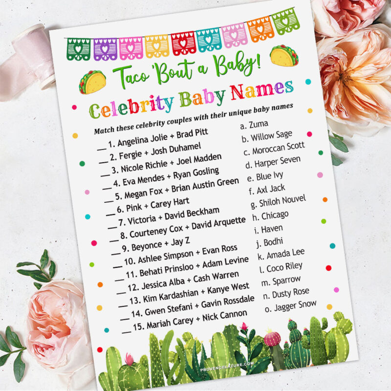 Taco Baby Shower Celebrity Baby Names Game