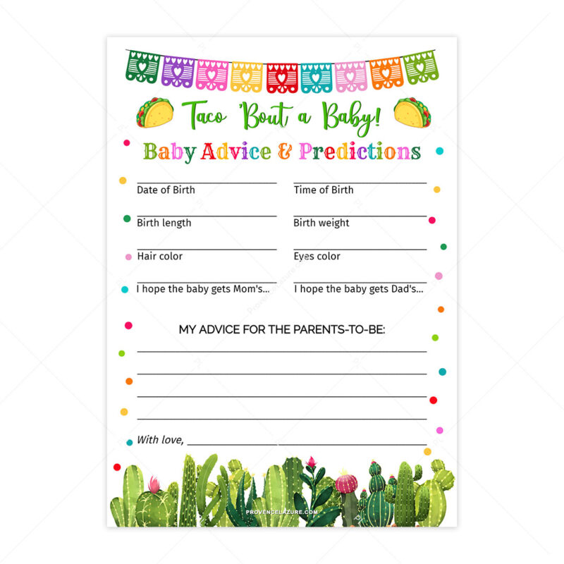 Taco Baby Shower Baby Advice And Predictions Game