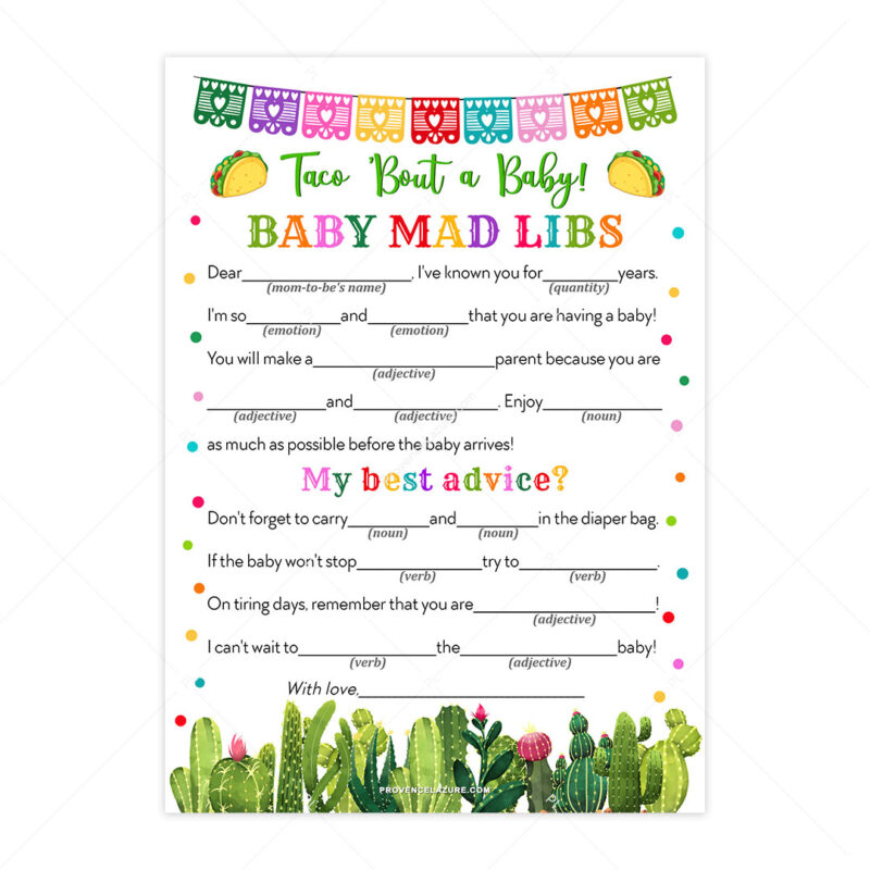Taco Baby Shower Baby Mad Libs Game
