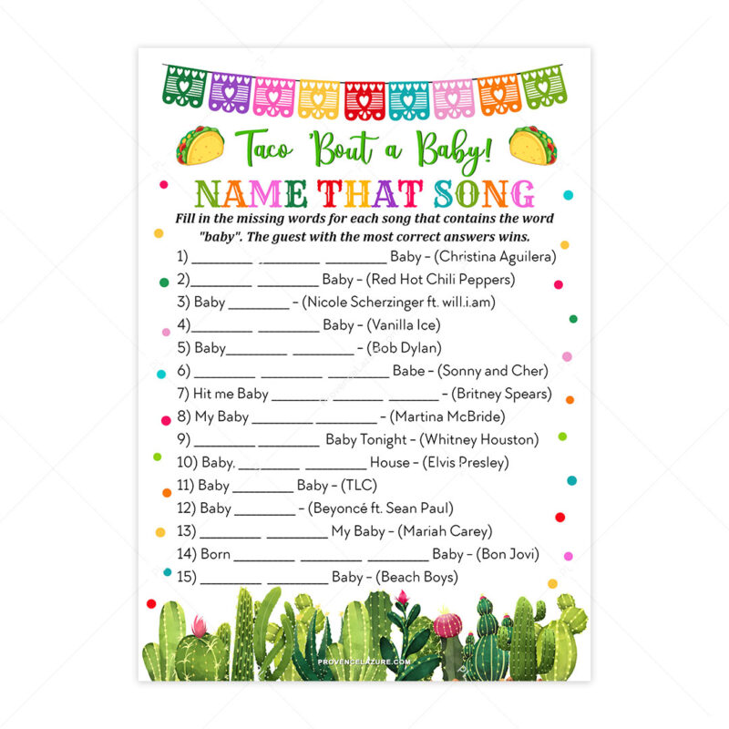 Taco Baby Shower Name Baby Song Game