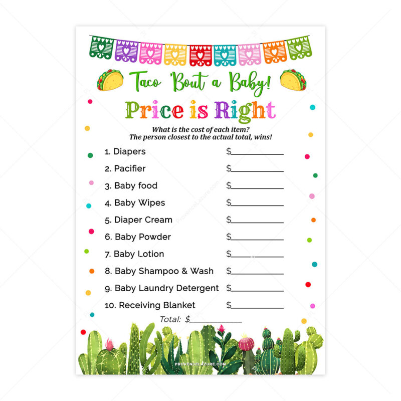 Taco Baby Shower Price Is Right Game