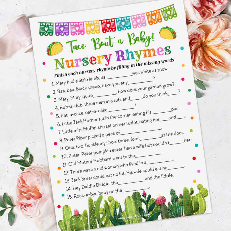 Taco Baby Shower Nursery Rhymes Game