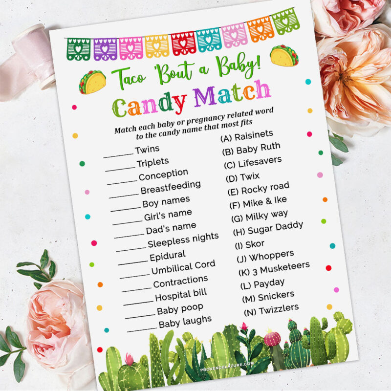 Taco Baby Shower Candy Match Game