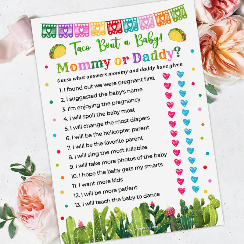 Taco Baby Shower Mommy or Daddy Game