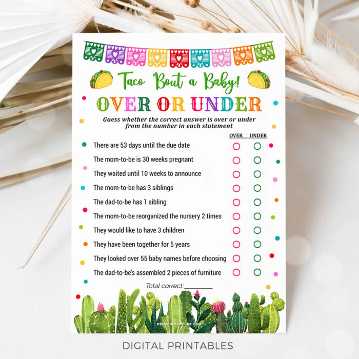 Over Or Under Taco Bout Baby Shower Game