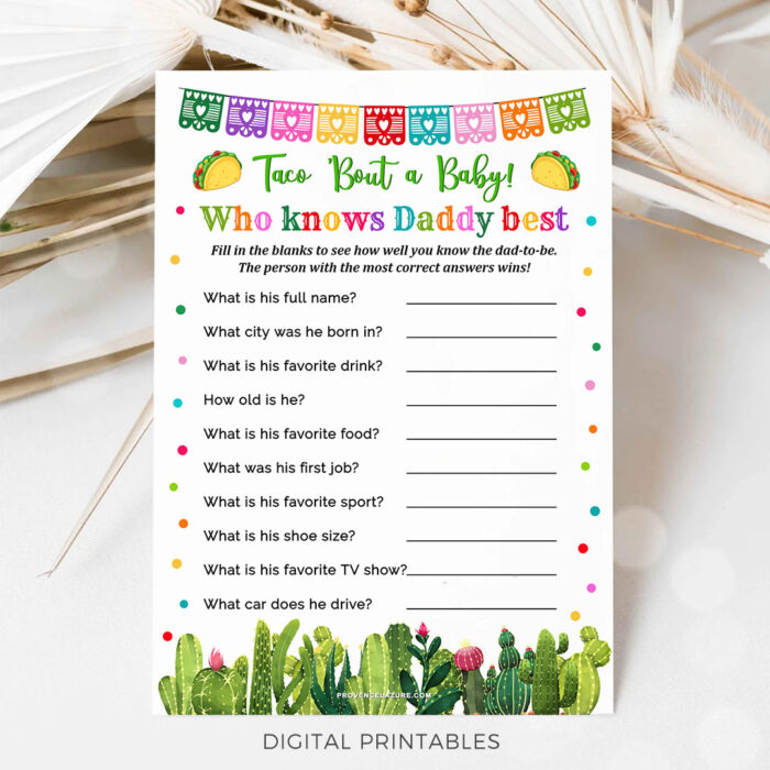 Who Knows Daddy Best Taco Bout Baby Shower Game