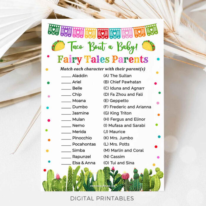 Fairy Tales Parents Match Taco Bout Baby Shower Game