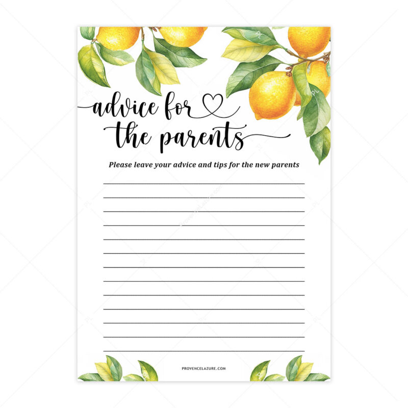 Advice for the Parents Lemon Baby Shower Game