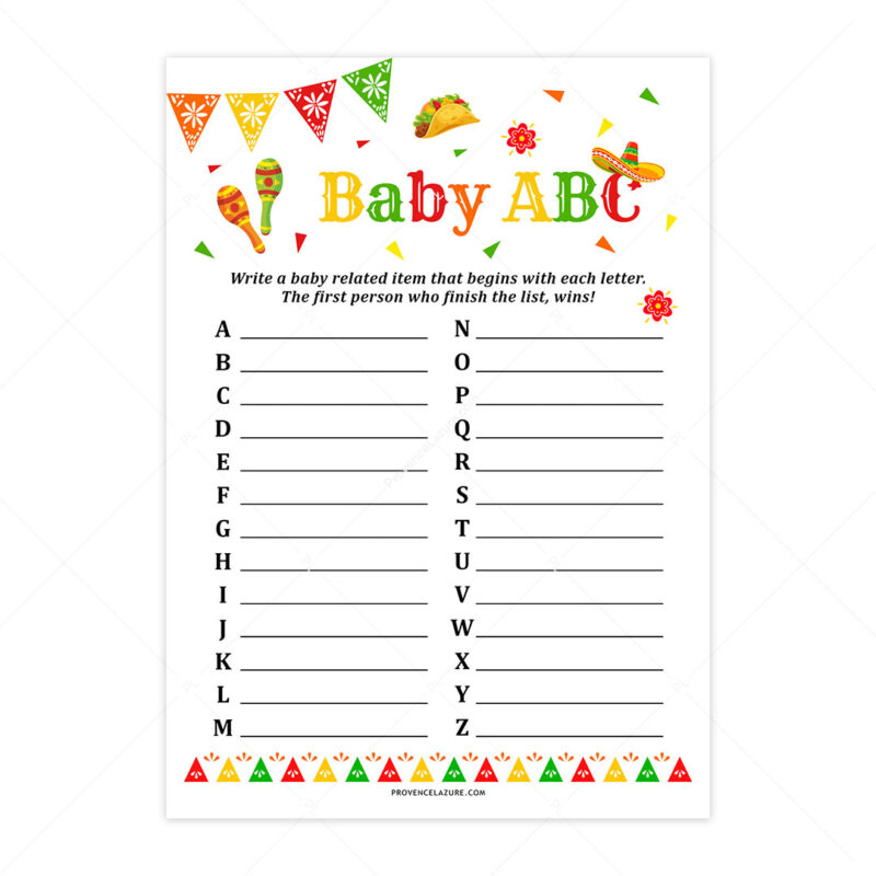 Baby ABC Mexican Baby Shower Game