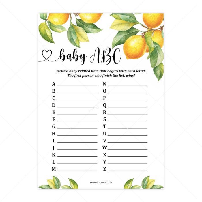 Baby ABC Lemon Baby Shower Game