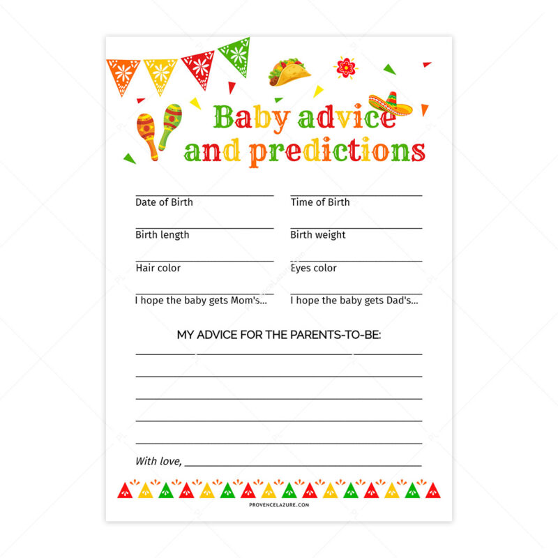 Baby Advice And Predictions Mexican Baby Shower Game