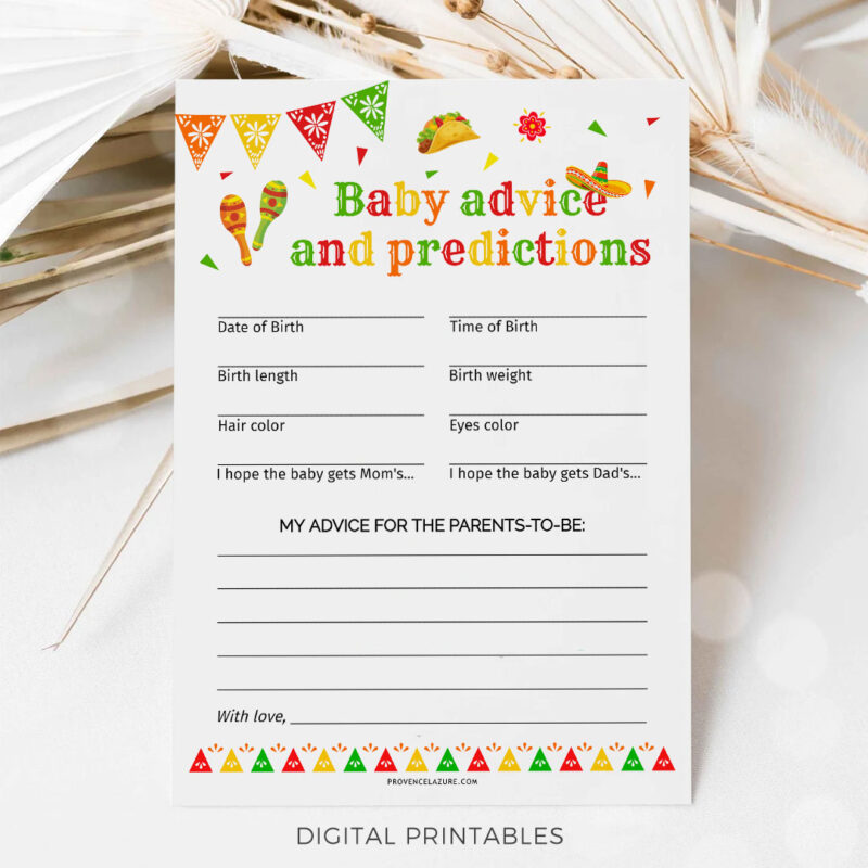 Baby Advice And Predictions Mexican Baby Shower Game