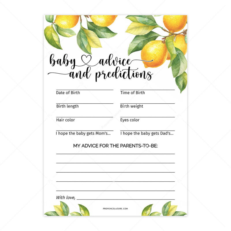 Baby Advice And Predictions Lemon Baby Shower Game