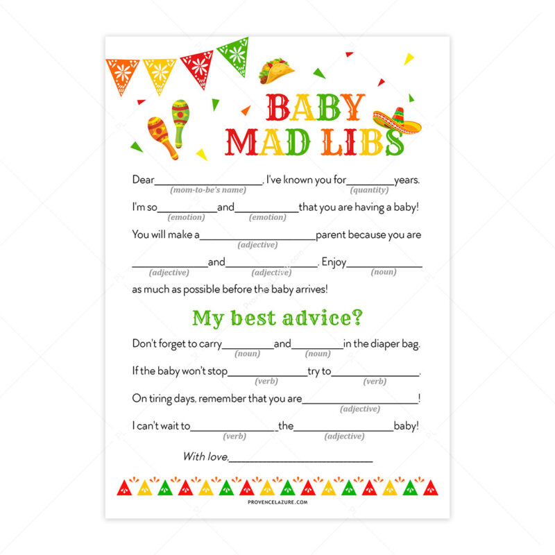 Baby Mad Libs Mexican Baby Shower Game