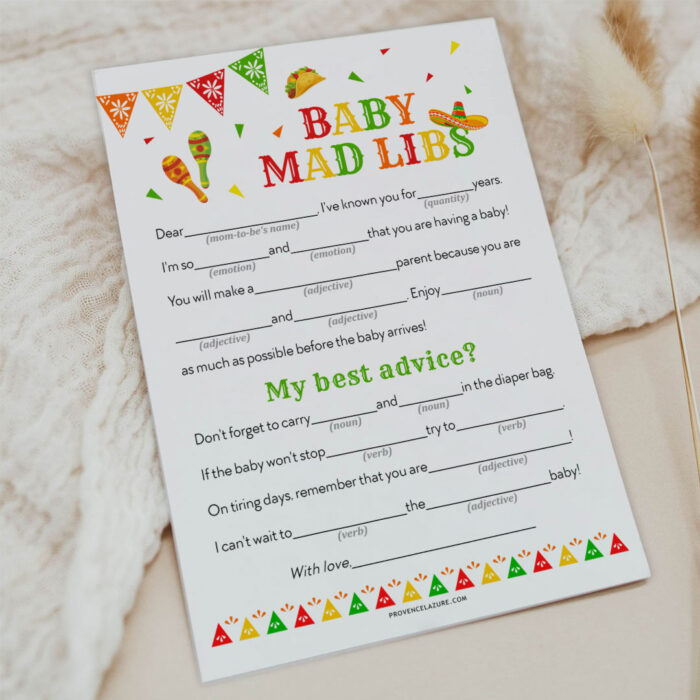 Baby Mad Libs Mexican Baby Shower Game