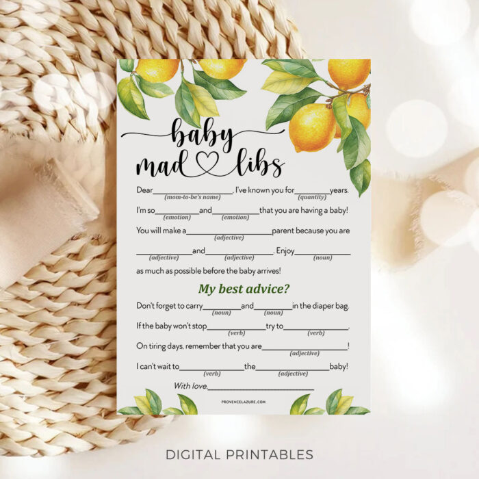 Baby Mad Libs Lemon Baby Shower Game