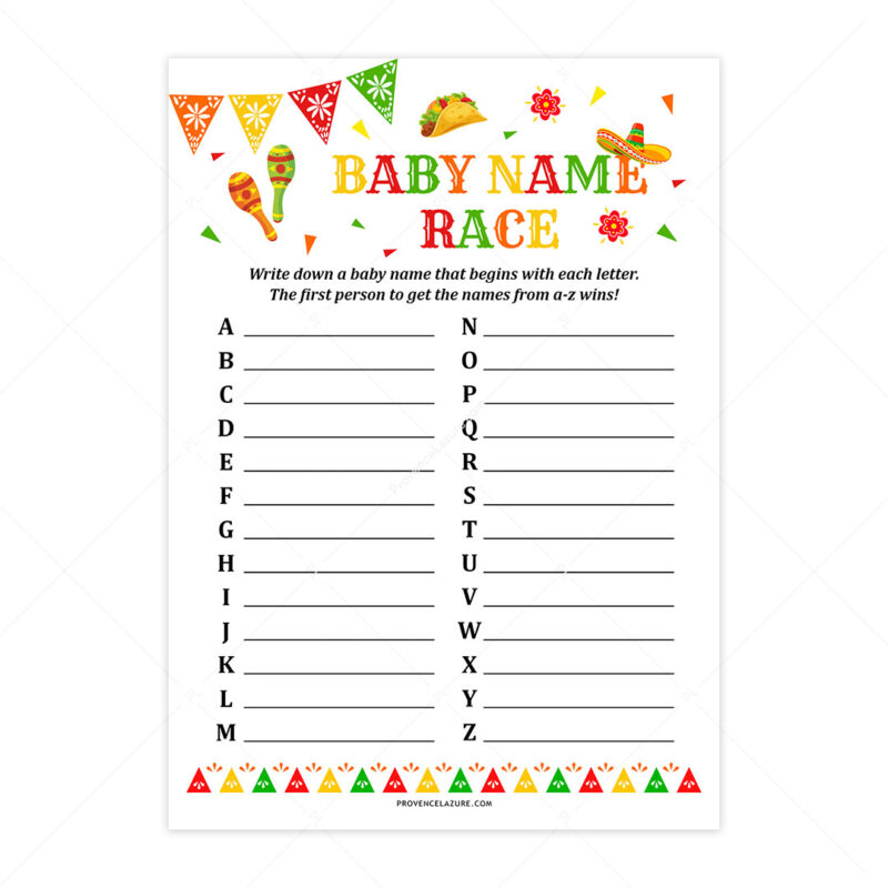 Baby Name Race Mexican Baby Shower Game