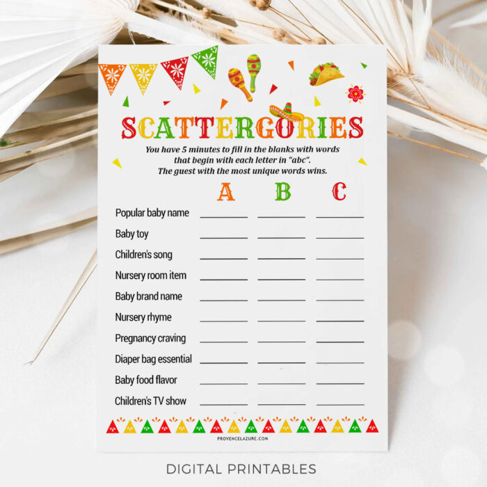 Scattergorries Mexican Baby Shower Game