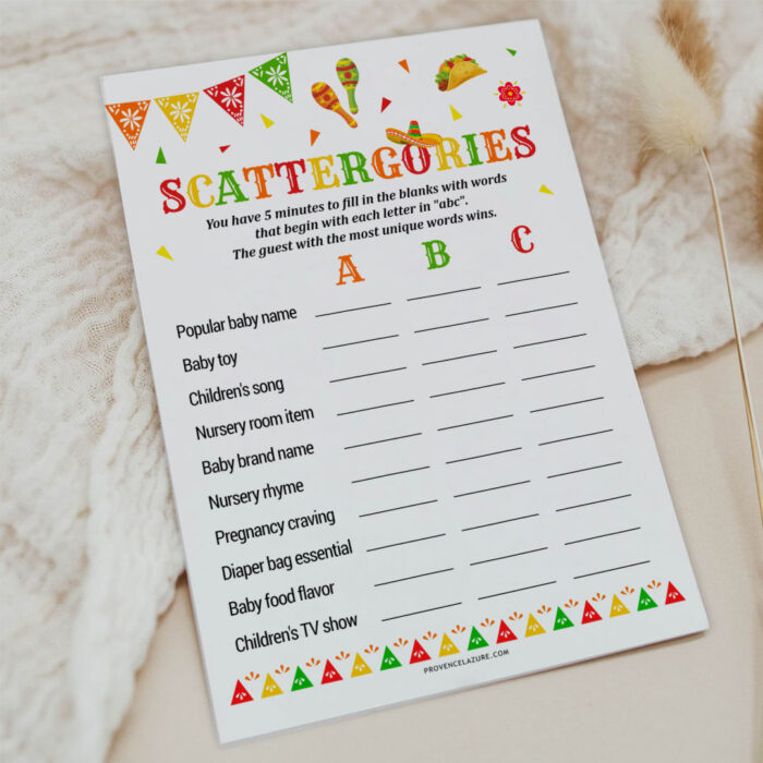 Scattergorries Mexican Baby Shower Game