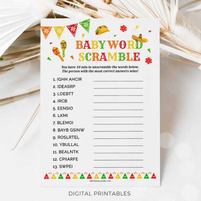 Word Scramble Game Mexican Baby Shower