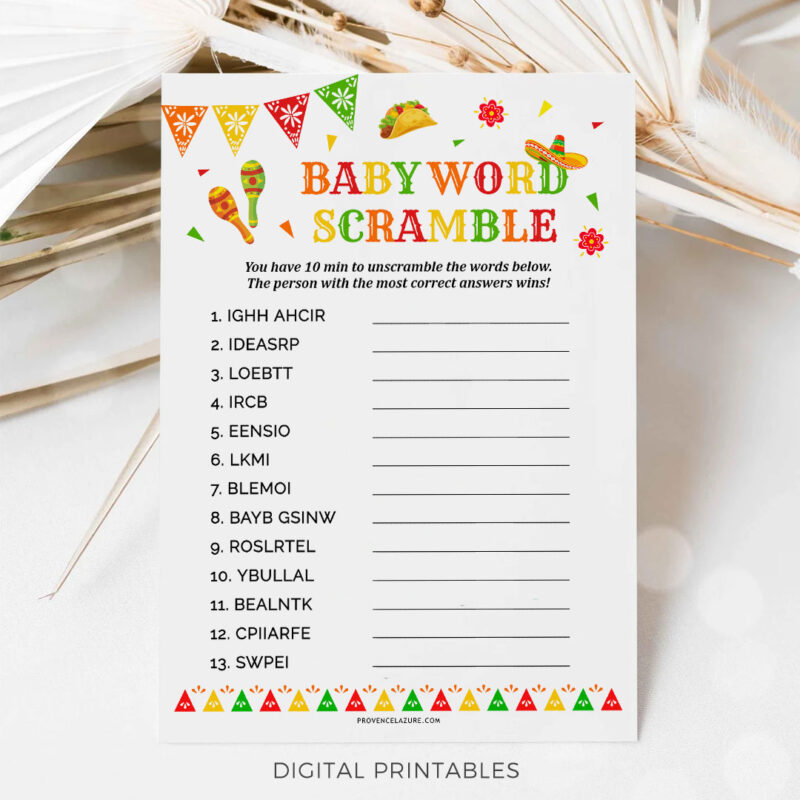 Word Scramble Game Mexican Baby Shower