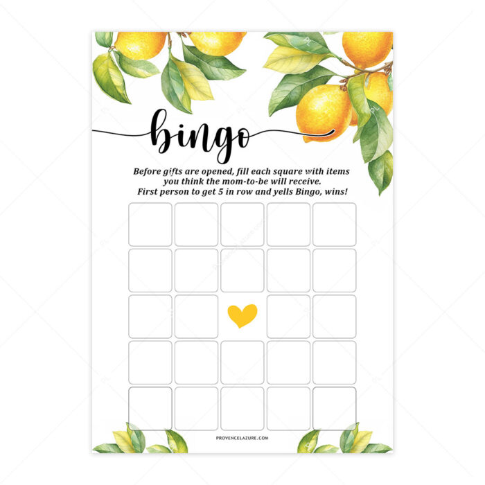 Bingo Lemon Baby Shower Game