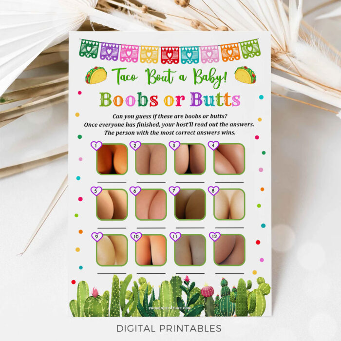 Boobs Or Butts Taco Baby Shower Game