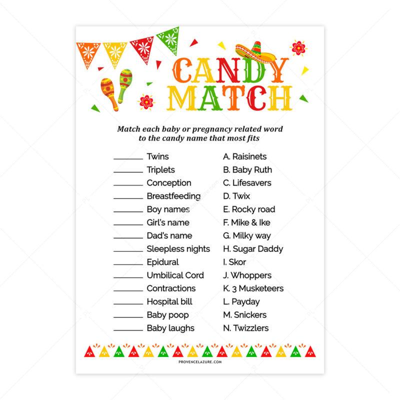 Candy Match Taco Mexican Baby Shower Guessing Game