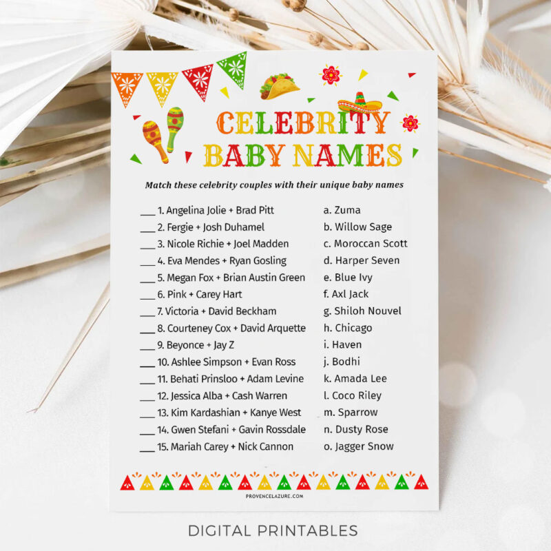 Celebrity Baby Names Mexican Baby Shower Game