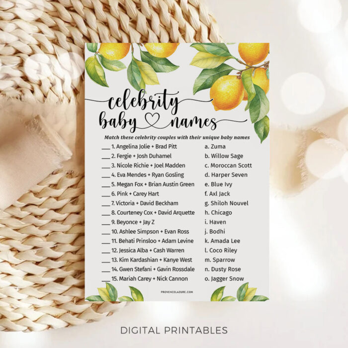 Celebrity Baby Names Lemon Baby Shower Game