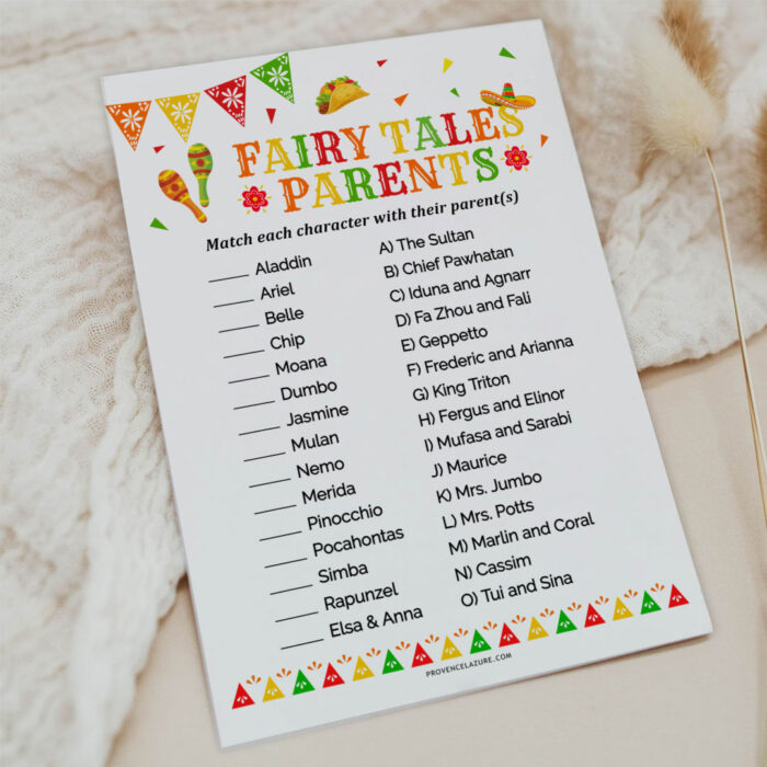 Fairy Tales Parents Mexican Baby Shower Game