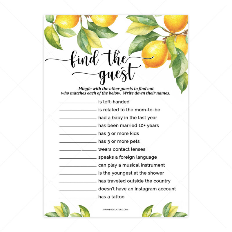 Find The Guest Lemon Baby Shower Game
