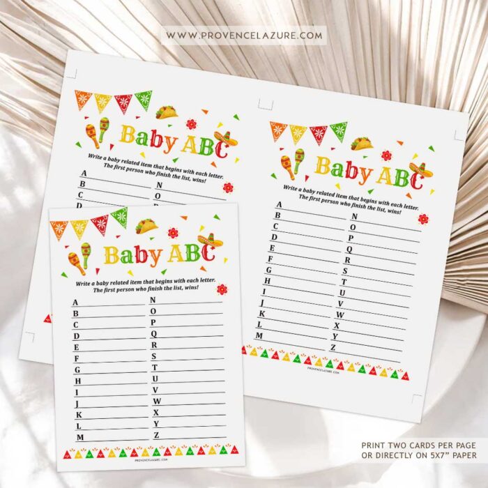 Baby ABC Mexican Baby Shower Game - Printable Fiesta Baby Shower Game