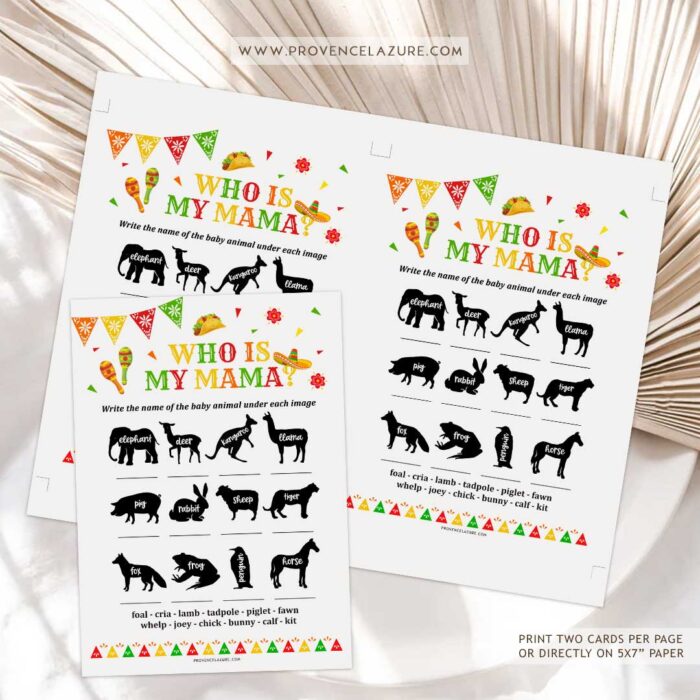 Baby Animals Mexican Baby Shower Game - Printable Fiesta Baby Shower Game