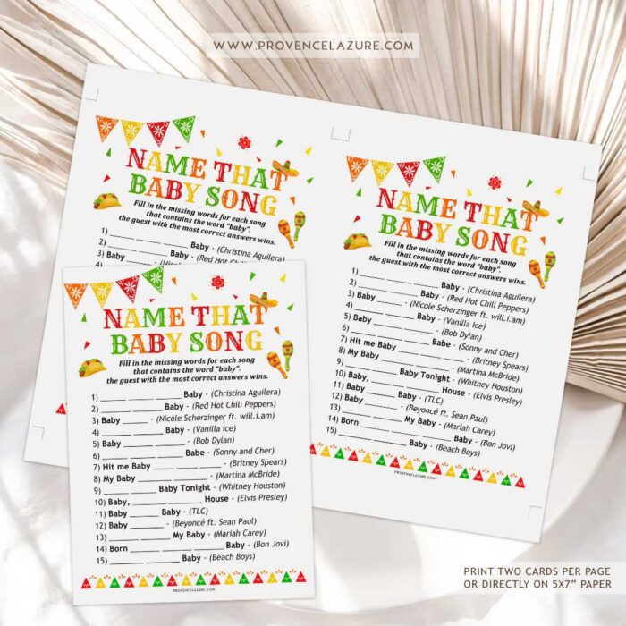 Name Baby Song Mexican Baby Shower Game - Printable Fiesta Baby Shower Game