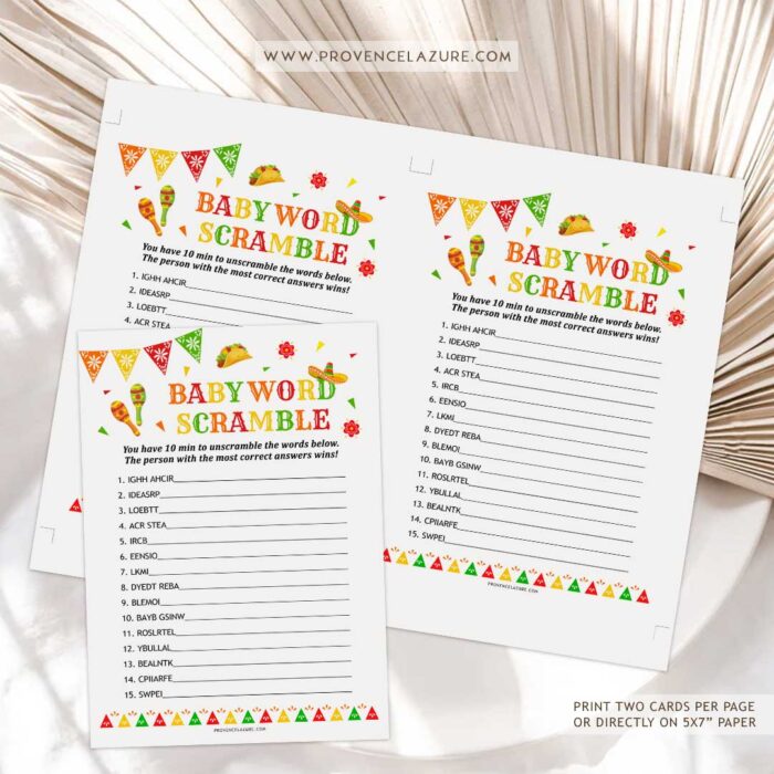 Word Scramble Mexican Baby Shower Game - Printable Fiesta Baby Shower Game