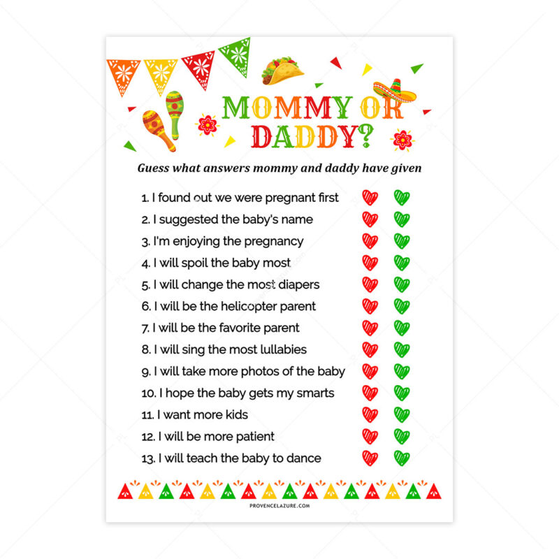 Mommy or Daddy Mexican Baby Shower Game