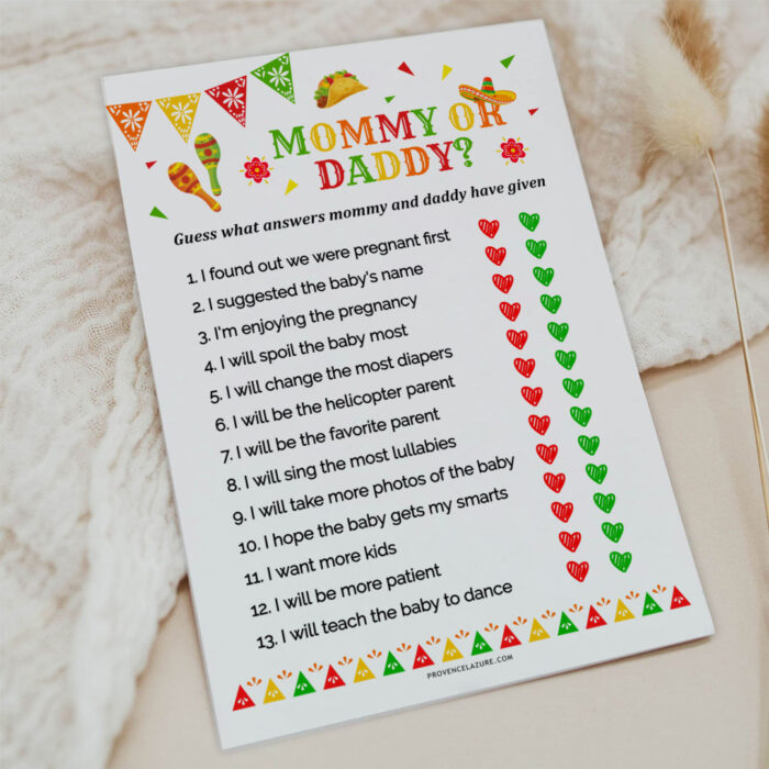 Mommy or Daddy Mexican Baby Shower Game