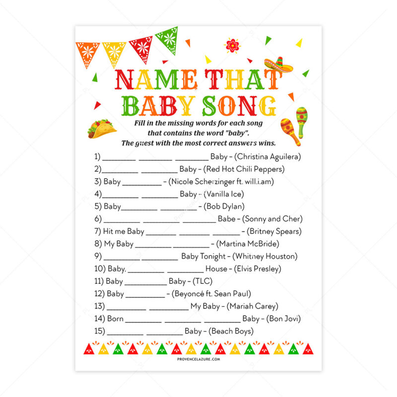 Name That Baby Song Mexican Baby Shower Game