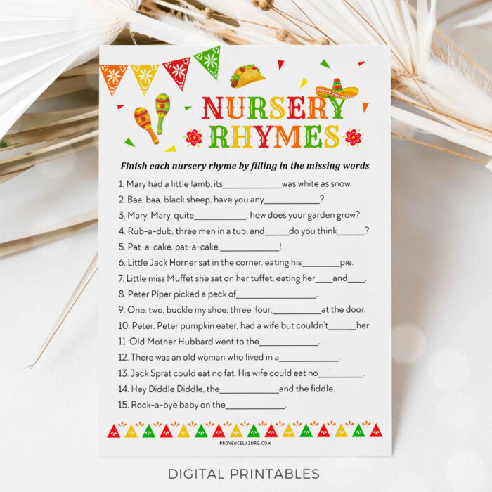 Nursery Rhymes Mexican Baby Shower Game