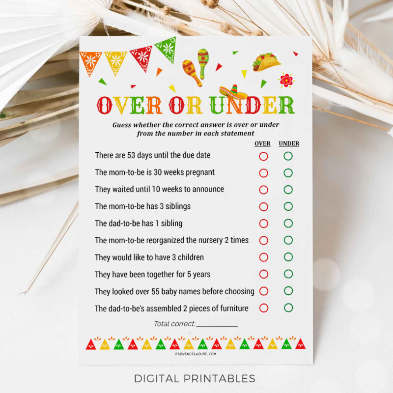 Over Or Under Mexican Baby Shower Game