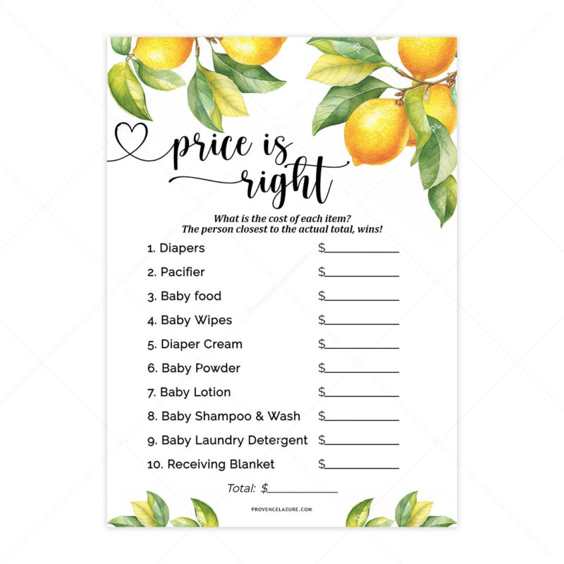 Price Is Right Lemon Baby Shower Game