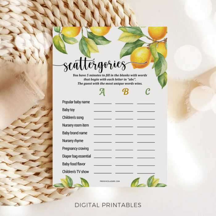 Scattergories Lemon Baby Shower Game