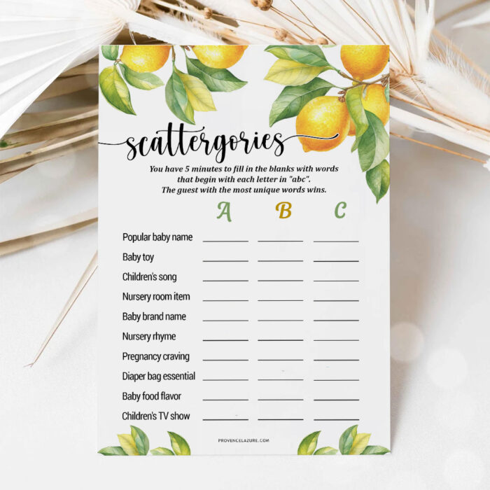 Scattergories Lemon Baby Shower Game