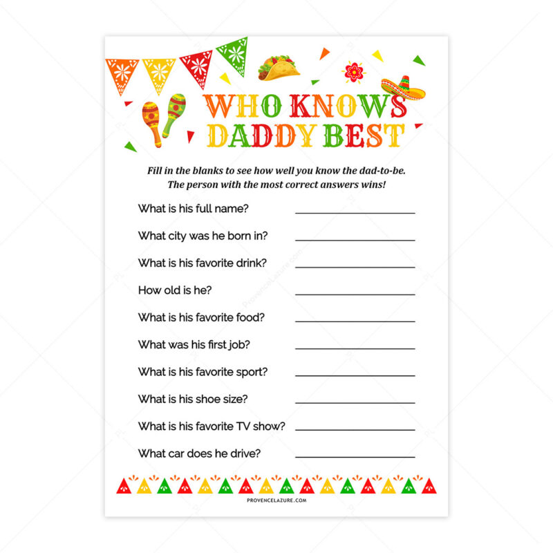 Who Knows Daddy Best Mexican Baby Shower Game