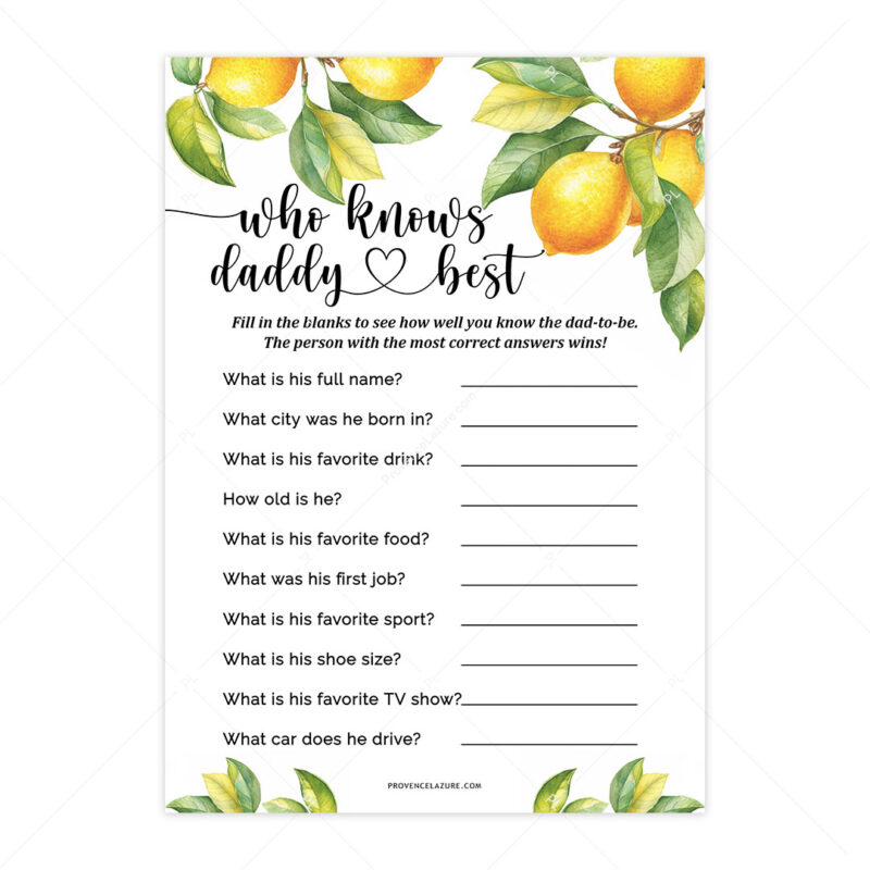 Who Knows Daddy Best Lemon Baby Shower Game