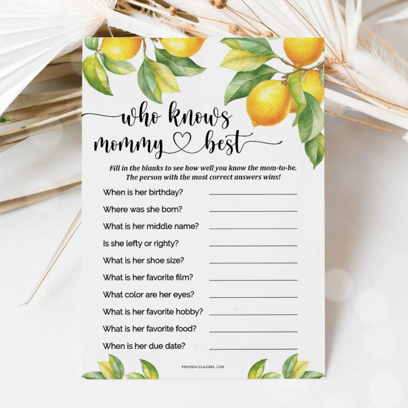 Who Knows Mommy Best Lemon Baby Shower Game