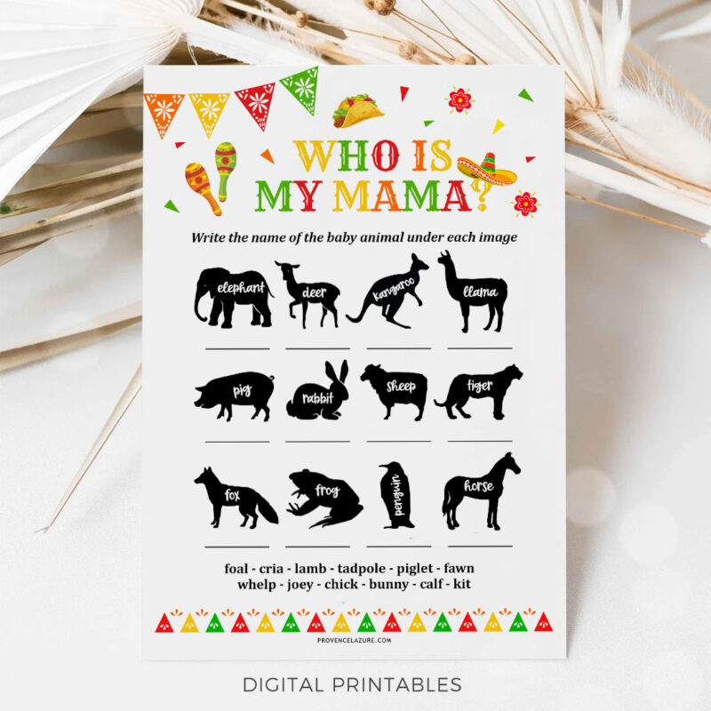 Baby Animals Game Who is my Mama Mexican Baby Shower