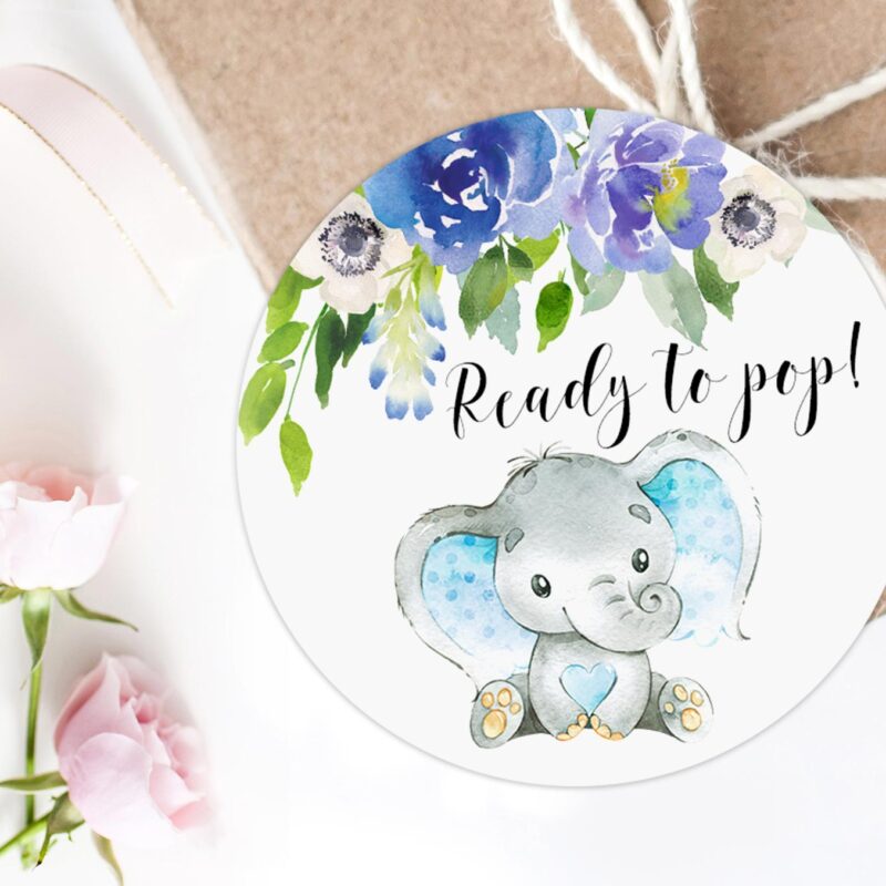 Boy Elephant Baby Shower Ready To Pop Tags Printable