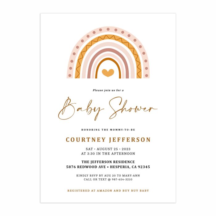 Boho Rainbow Baby Shower Invitation